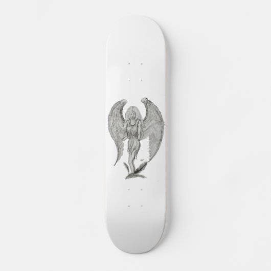 Engel Bleistiftzeichnung Schwarz-Weiß-Design Skateboard (Vorderseite)