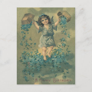 Engel Cherub Korb Vergissmeinnicht Postkarte