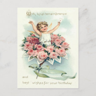 Engel Cherub Rosenbouquet Postkarte