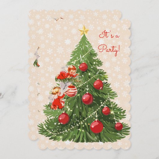 Engel dekorieren den Christbaum Einladung (Vorne/Hinten)