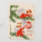 Engel dekorieren den Christbaum Einladung (Vorne/Hinten)