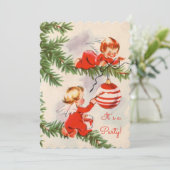 Engel dekorieren den Christbaum Einladung (Stehend Vorderseite)