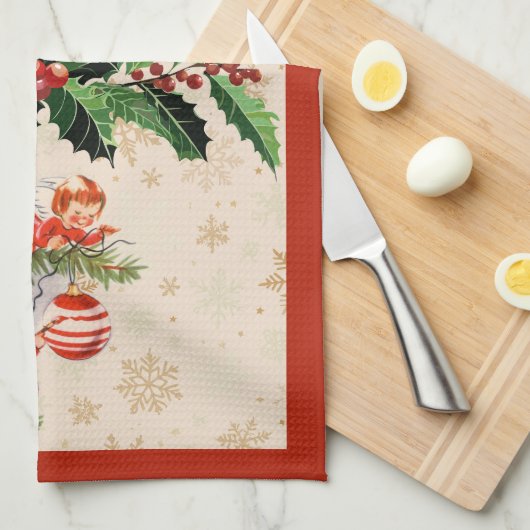 Engel dekorieren den Christbaum Geschirrtuch (Viertel Falte)