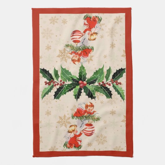 Engel dekorieren den Christbaum Geschirrtuch (Vertikal)