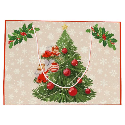 Engel dekorieren den Christbaum Große Geschenktüte (Rückseite)