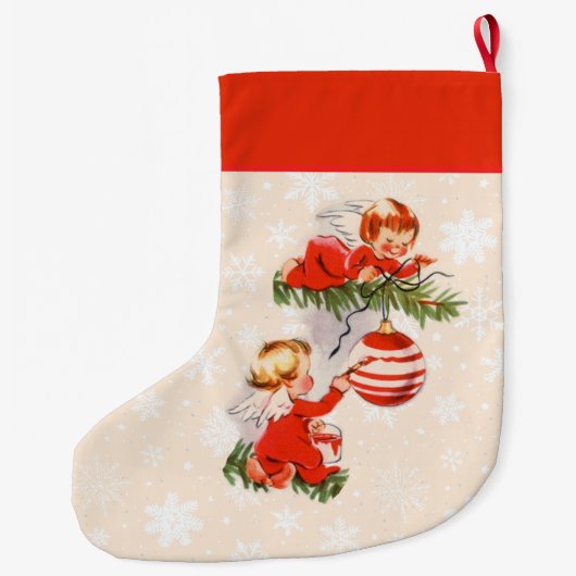 Engel dekorieren den Christbaum Großer Weihnachtsstrumpf (Rückseite)