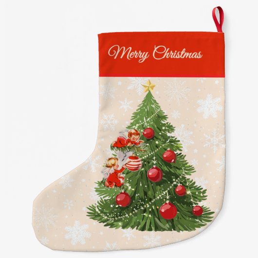 Engel dekorieren den Christbaum Großer Weihnachtsstrumpf (Rückseite)