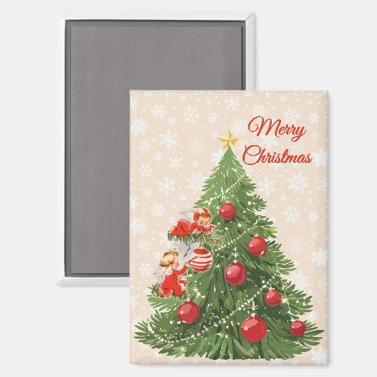 Engel dekorieren den Christbaum Magnet (Vorderseite/Rückseite)