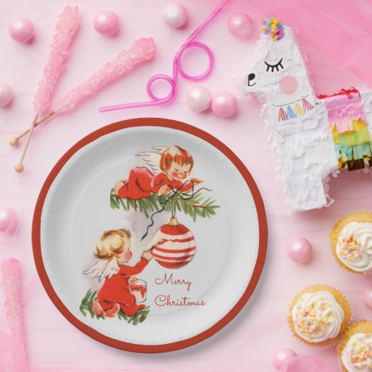 Engel dekorieren den Christbaum Pappteller (Party)