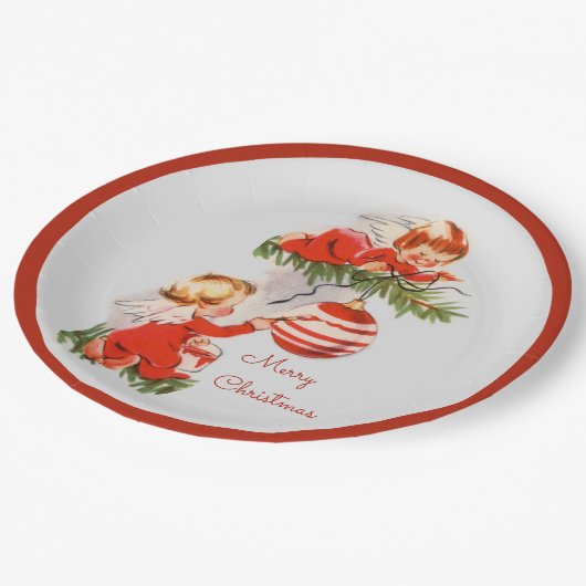 Engel dekorieren den Christbaum Pappteller (Schrägansicht)