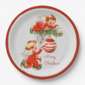 Engel dekorieren den Christbaum Pappteller (Vorderseite)