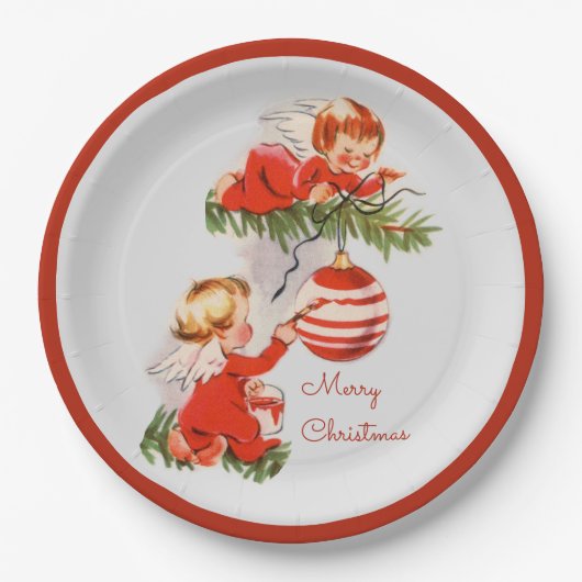 Engel dekorieren den Christbaum Pappteller (Vorderseite)