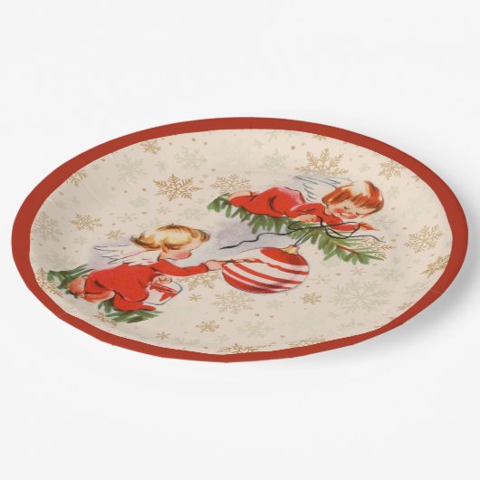 Engel dekorieren den Christbaum Pappteller (Schrägansicht)