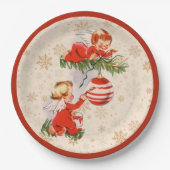 Engel dekorieren den Christbaum Pappteller (Vorderseite)