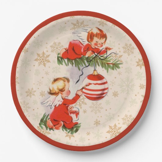 Engel dekorieren den Christbaum Pappteller (Vorderseite)