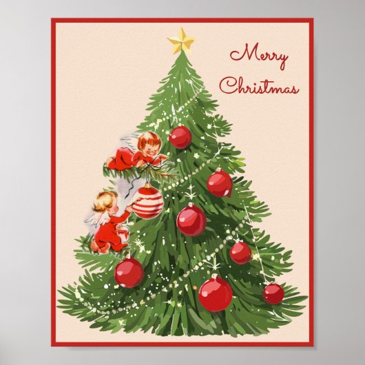 Engel dekorieren den Christbaum Poster (Vorne)