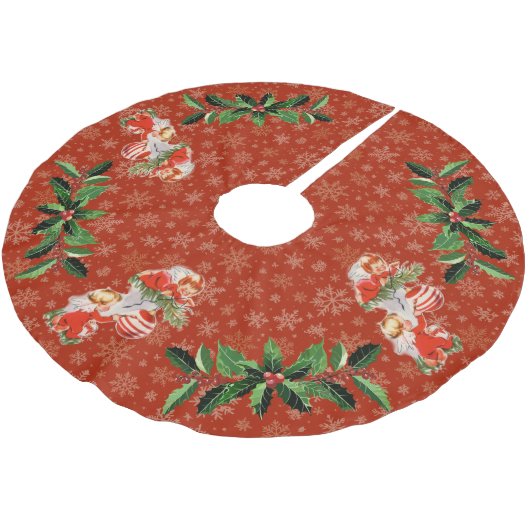 Engel dekorieren Rot | Goldschneeflocken Polyester Weihnachtsbaumdecke (Schrägansicht)