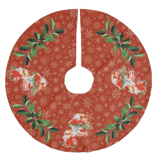 Engel dekorieren Rot | Goldschneeflocken Polyester Weihnachtsbaumdecke (Vorderseite)