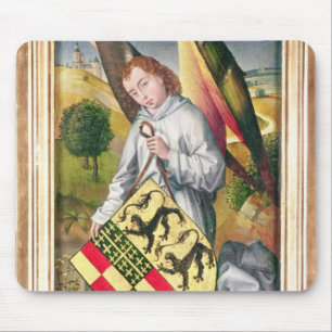 Engel, der ein Schild mit zwei Leoparden hält Mousepad