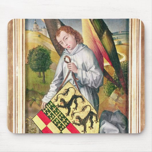 Engel, der ein Schild mit zwei Leoparden hält Mousepad (Vorne)