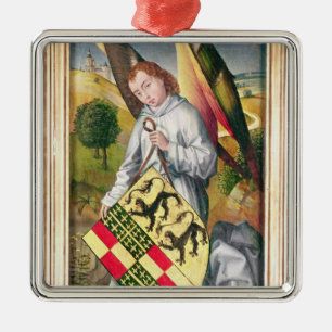 Engel, der ein Schild mit zwei Leoparden hält Ornament Aus Metall