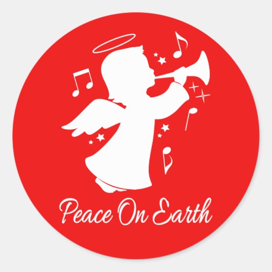 Engel, der eine Trompete mit Anmerkungen Runder Aufkleber (Vorderseite)