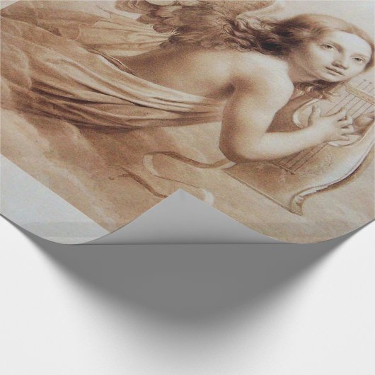 ENGEL, der LYRA ÜBER DEM WOLKEN-Braun SPIELT Geschenkpapier (Ecke)