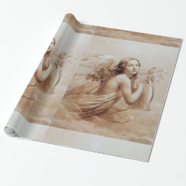 ENGEL, der LYRA ÜBER DEM WOLKEN-Braun SPIELT Geschenkpapier