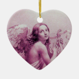 ENGEL, der LYRA ÜBER DEM WOLKEN-Rosa SPIELT Keramikornament