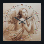 ENGEL, der LYRA ÜBER dem WOLKEN Sepia Brown SPIELT Quadratische Wanduhr<br><div class="desc">Künstlerische und klassische Aquarellmalerei mit den weißen antiken rosa Edelsteinsteinen,  Re-ausgearbeitt italienischen schönen Kunst von der des 18. Jahrhunderts</div>