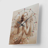 ENGEL, der LYRA ÜBER dem WOLKEN Sepia Brown SPIELT Quadratische Wanduhr (Winkel)