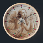 ENGEL, der LYRA ÜBER dem WOLKEN Sepia Brown SPIELT Uhr<br><div class="desc">Künstlerische und klassische Aquarellmalerei mit den weißen antiken rosa pinkfarbenen Edelsteinsteinen,  Re-ausgearbeitt italienischen schönen Kunst von der des 18. Jahrhunderts</div>