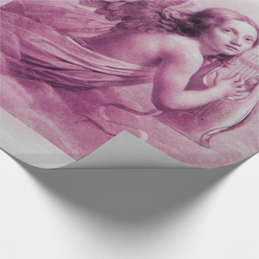 ENGEL, der LYRA ÜBER der WOLKEN rosa Fuchsie Geschenkpapier (Ecke)