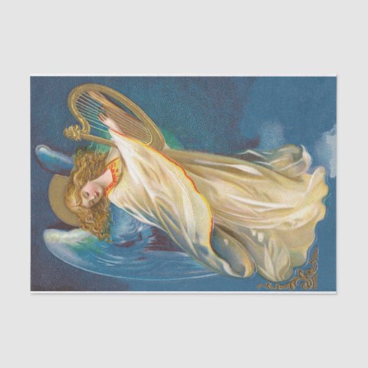 Engel, der Musik auf einer Harfe spielt Seidenpapier (Vorderseite)