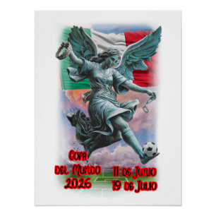 Engel der Unabhängigkeit spielt Fußball auf einem Poster