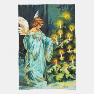 Engel, der Weihnachtsbaum verziert Küchentuch