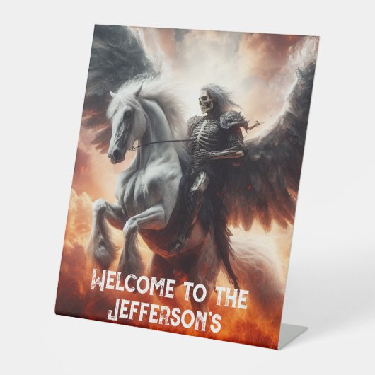 Engel des Todes reitet ein blasses Pferd Halloween Sockelschild (Vorderseite)