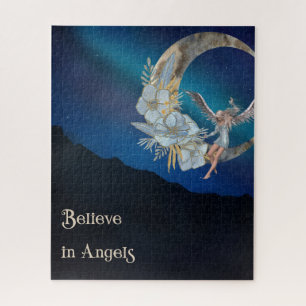 Engel-Design mit floralem Mond Nachthimmel Puzzle