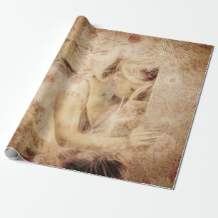 Engel Elegant Glühend Braun Sepia Floral Antik Geschenkpapier