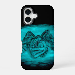Engel Eros in Liebe in schwarzem und grünem Design iPhone 16 Hülle