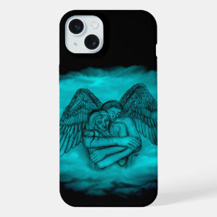 Engel Eros in Liebe in schwarzem und grünem Design iPhone 15 Plus Hülle