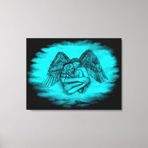 Engel Eros in Liebe, schwarzes und grünes Design Leinwanddruck