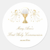 Engel Erste Heilige Kommunion Runder Aufkleber (Vorderseite)