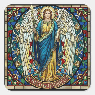 Engel Gabriel Buntglasstil Erzengel Kunst Quadratischer Aufkleber