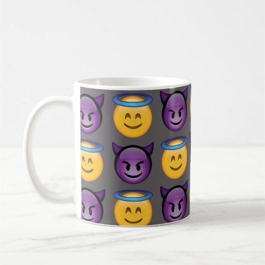 Engel gegen Teufel Emoji Muster Kaffeetasse (Links)
