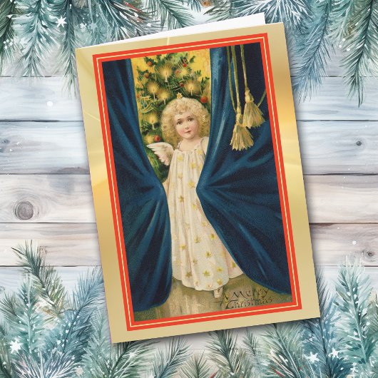 Engel Girl Blue Drapes Weihnachtskarte Karte