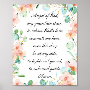 Engel Gottes Guardian Angel Gebet Pastel Floral Poster