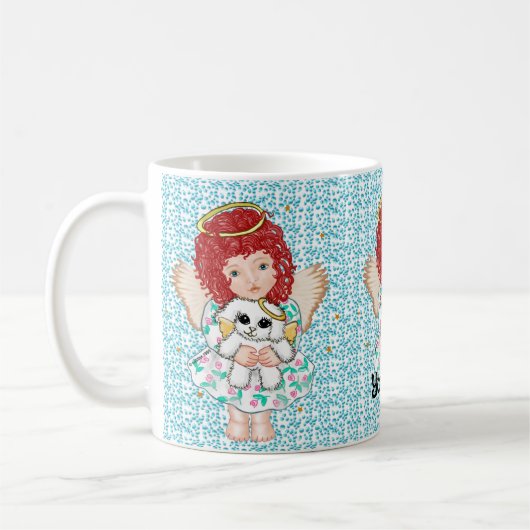 Engel hält Hund Kaffeetasse (Links)