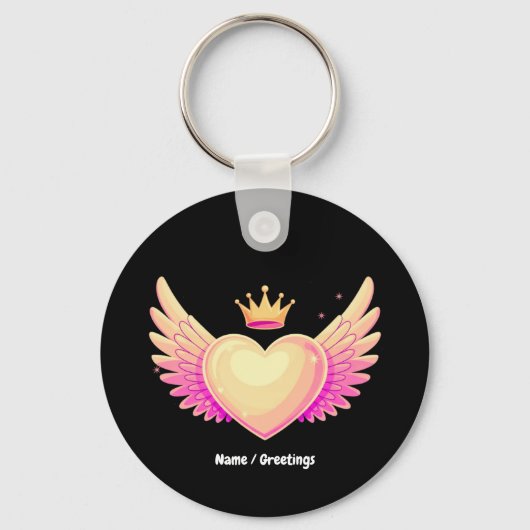 Engel Heart mit Coolen rosa Flügel und Kronen A To Schlüsselanhänger (Vorderseite)