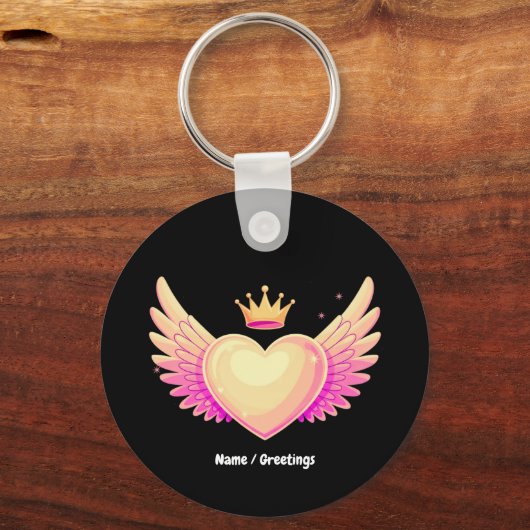 Engel Heart mit Coolen rosa Flügel und Kronen A To Schlüsselanhänger (Vorderseite)